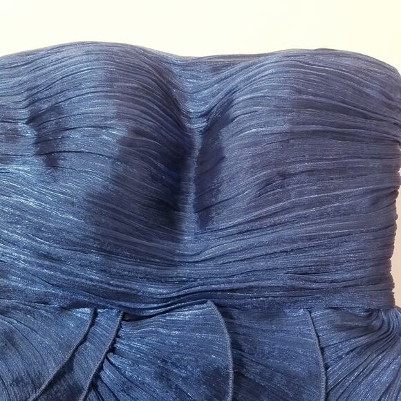 Tarik Ediz  Strapless Tiered Peplum Blue Shiny Mini Dress - Picture 9 of 12